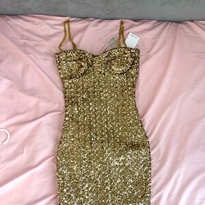 Gold XS Nadine Merabi Dress Rare